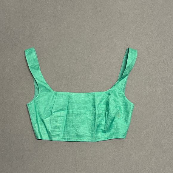 SALONI Square Seams Choli Top Washed‎ Green Linen Crop in Green Size US 0/ UK 4 - Picture 2 of 15